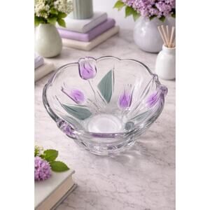 Purple Tulip Art Glass Bowl | Mikasa Style | 6”